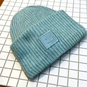 Acne Blue Ribbed Knit Beanie